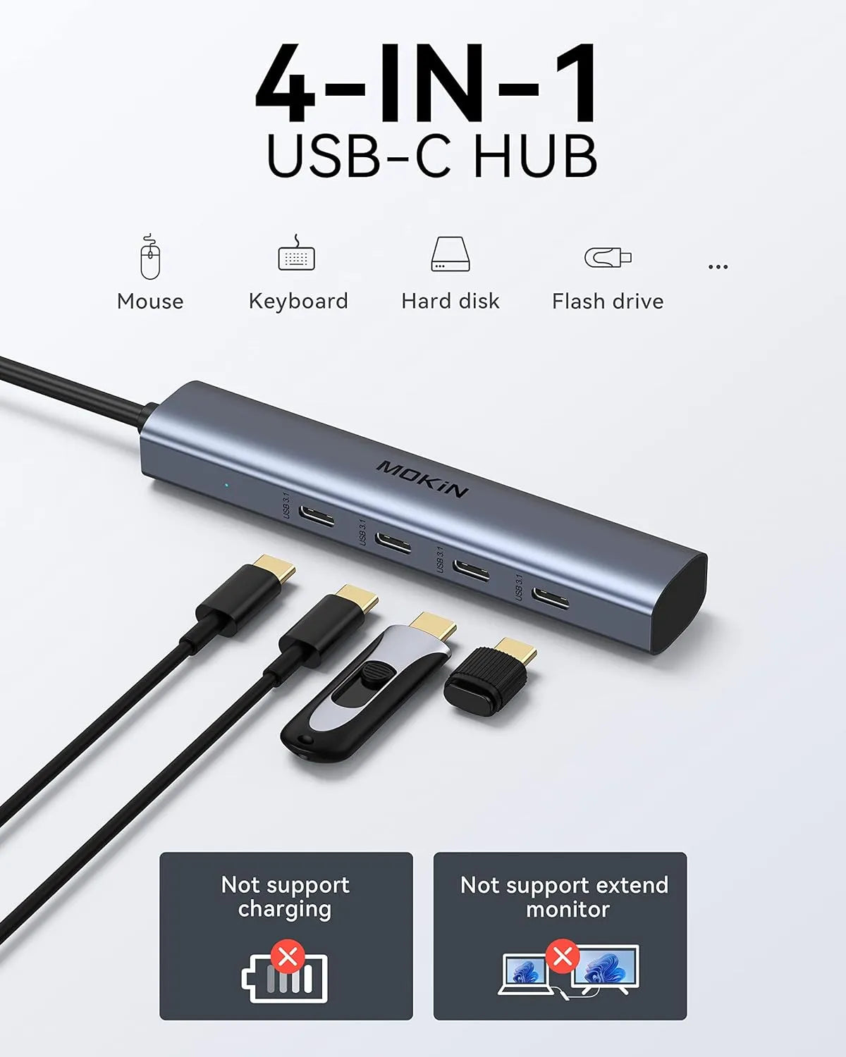 Mokin USB C Hub With 10Gbps 4 Ports For Laptop