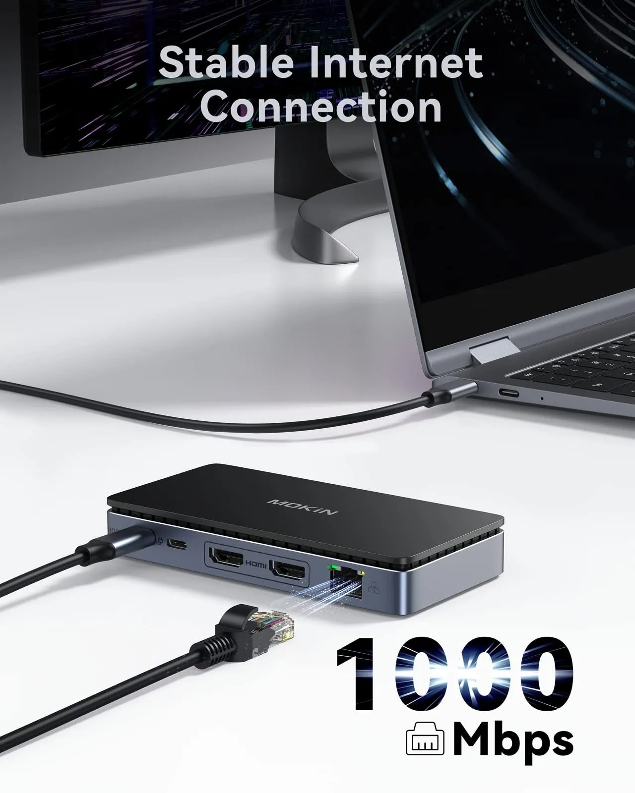 MOKiN 8-in-1 USB-C docking station with dual 4K HDMI, 100W PD and Ethernet