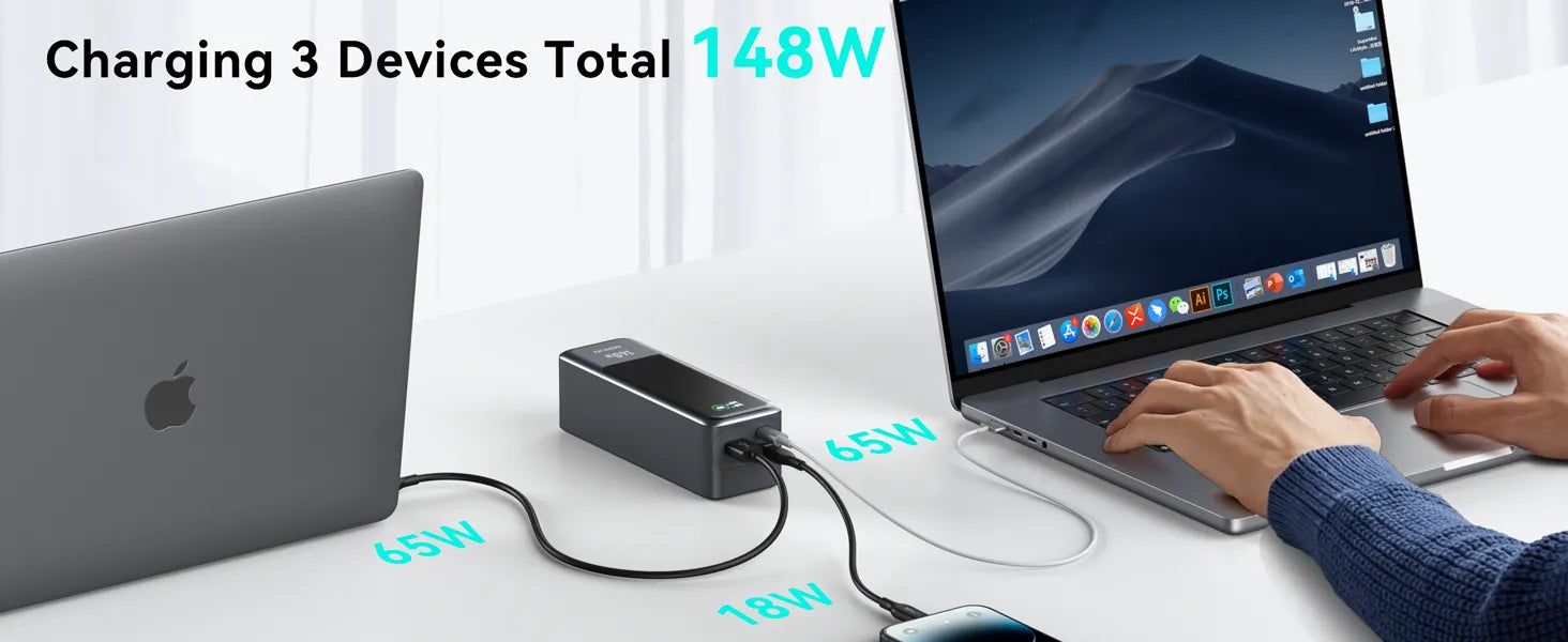Charging 3 Devices simultaneously(Total 148W)