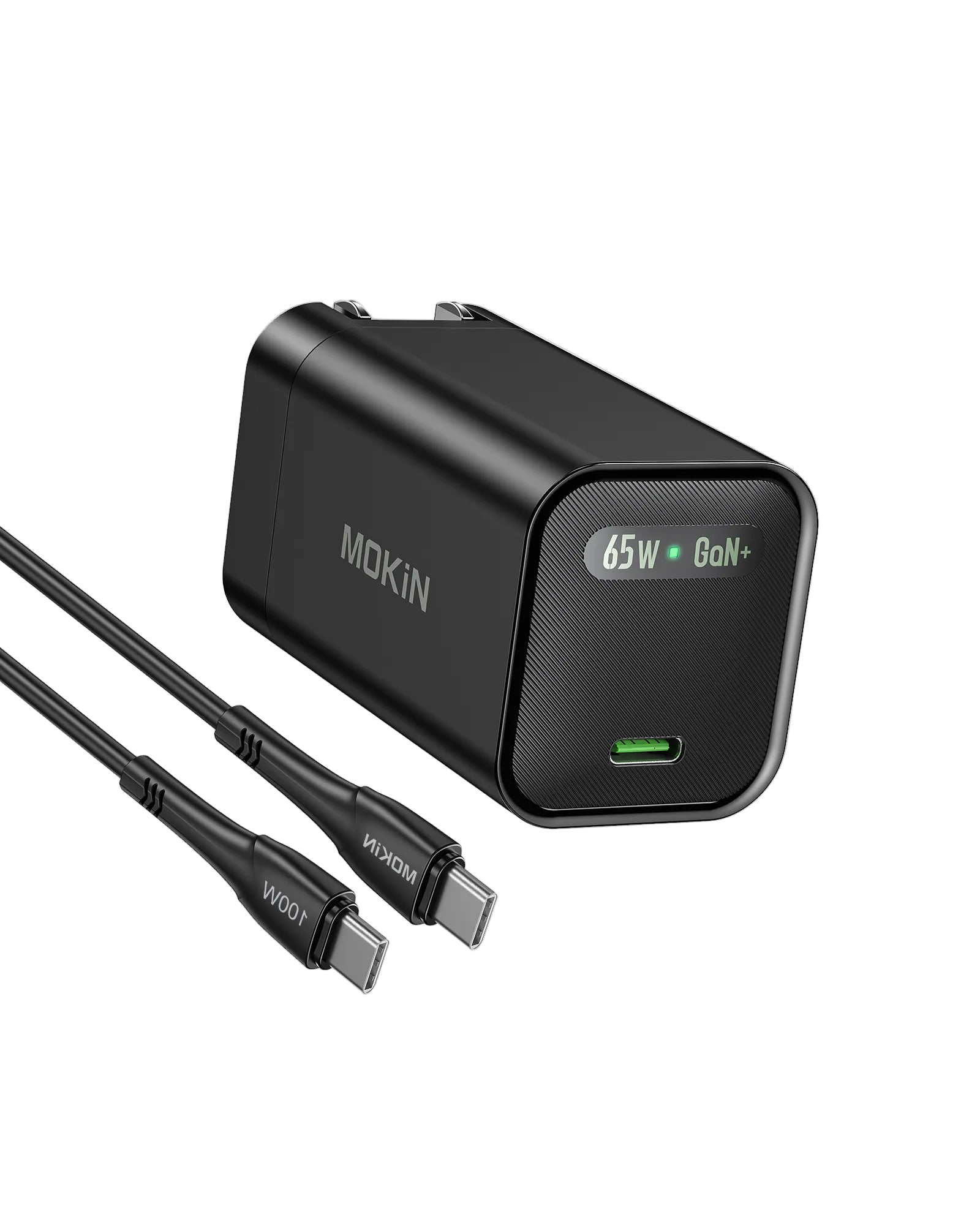 MOKiN GaN II 65W USB-C charger with foldable plug and compact white design