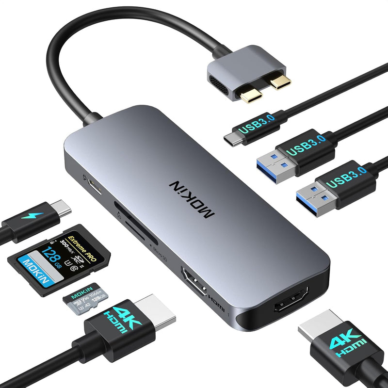 MOKiN 8-in-2 docking station with dual 4K HDMI, 3 USB 3.0, SD/Micro SD card reader for MacBook Pro/Air.
