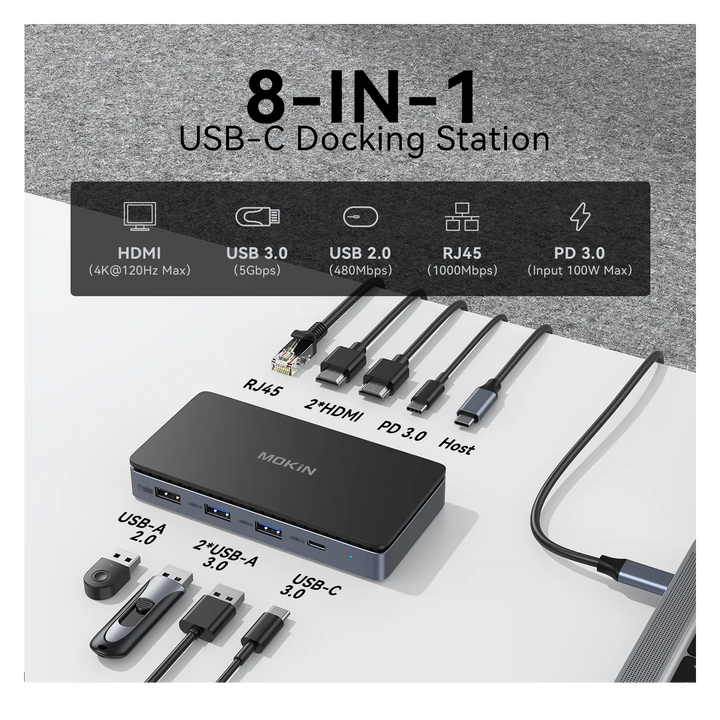 Mokin 8 IN 1 Docking Station Dual 4k@60Hz HDMI