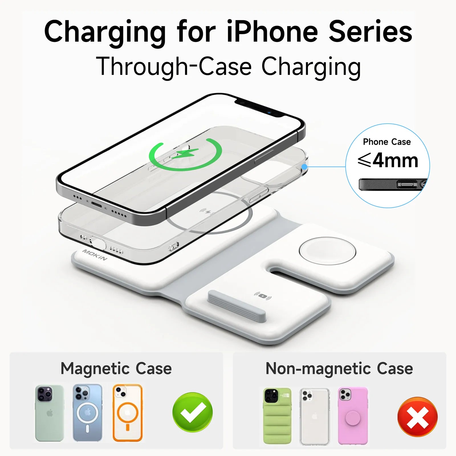 Black foldable 3-in-1 magnetic wireless charging station for iPhone, Apple Watch, and AirPods