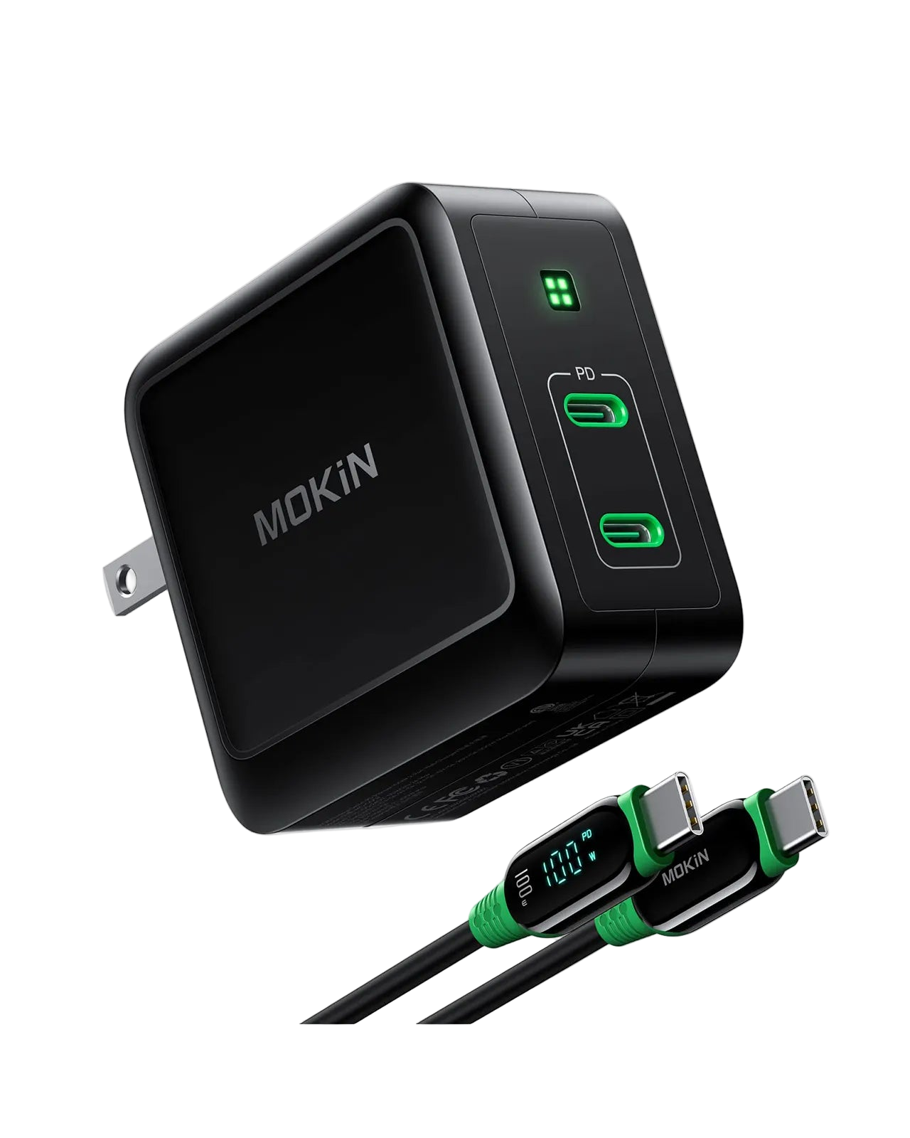 MOKiN High-Speed 100W USB C Gan Charger with LED Display Cable