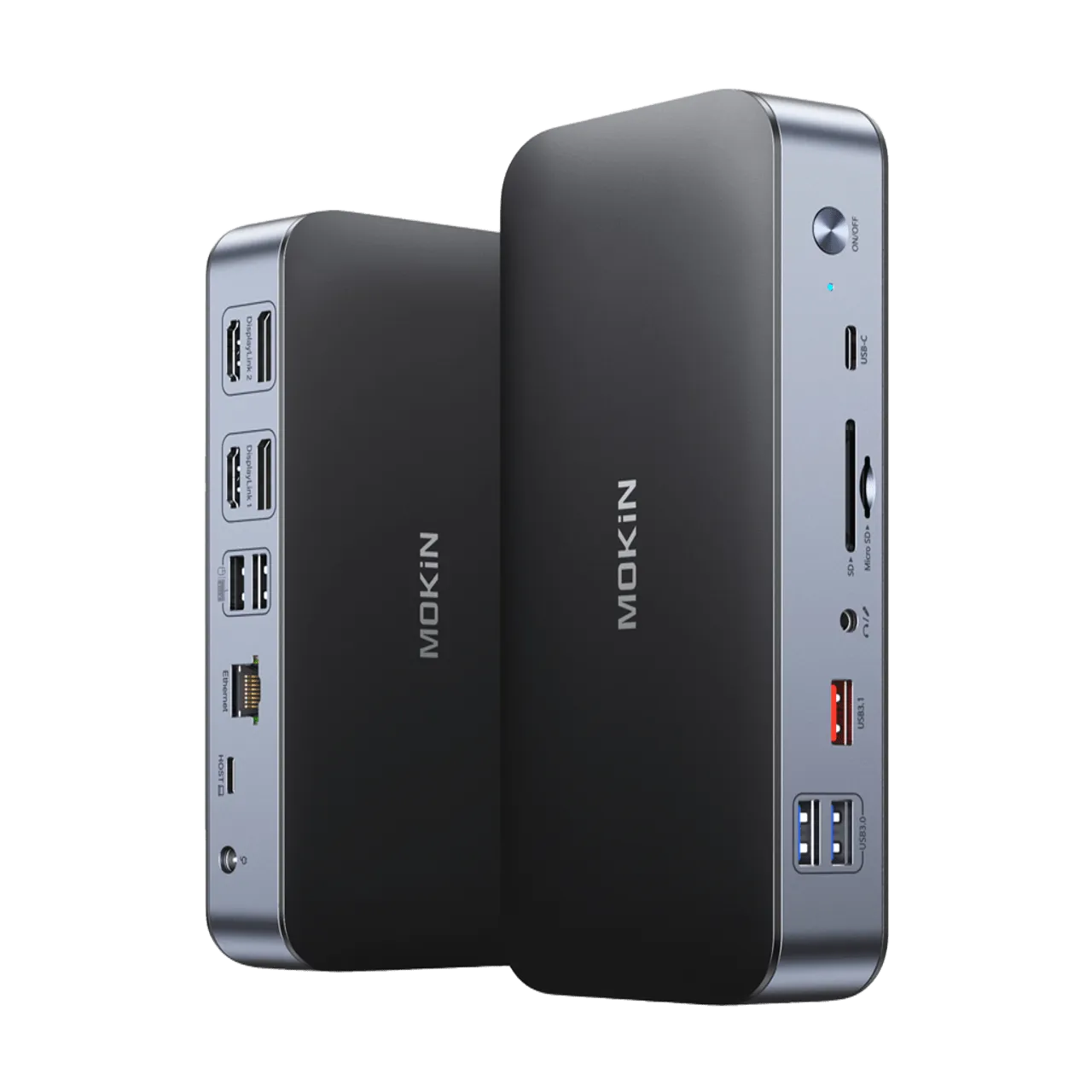 MOKiN 15-in-1 DisplayLink docking station for dual 4K monitors, 10Gbps data and 120W charging
