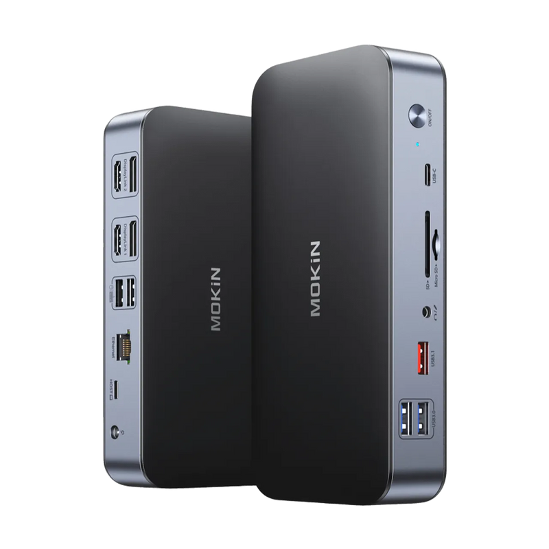 MOKiN 15-in-1 DisplayLink docking station for dual 4K monitors, 10Gbps data and 120W charging