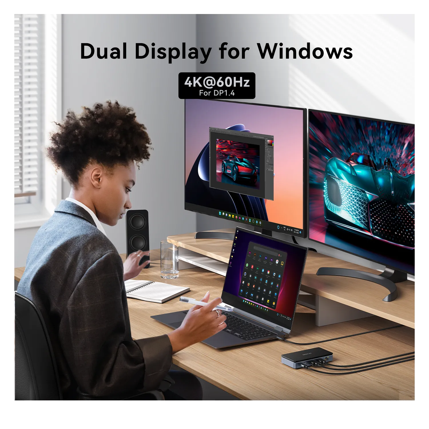 MOKiN 8-in-1 USB-C dock with dual DisplayPort, Gigabit Ethernet and 85W PD charging
