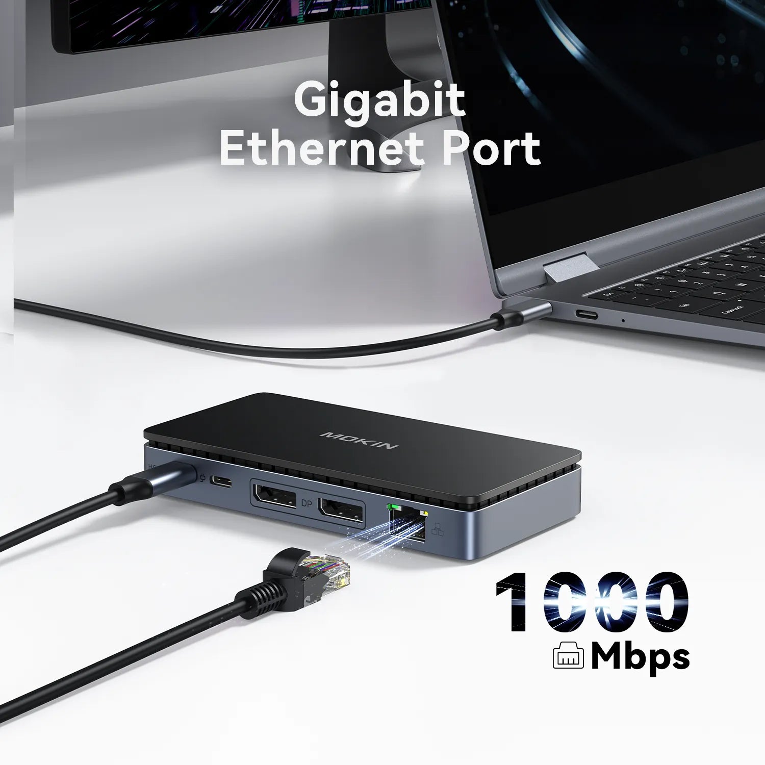 MOKiN 8-in-1 USB-C dock with dual DisplayPort, USB ports, Ethernet and PD charging