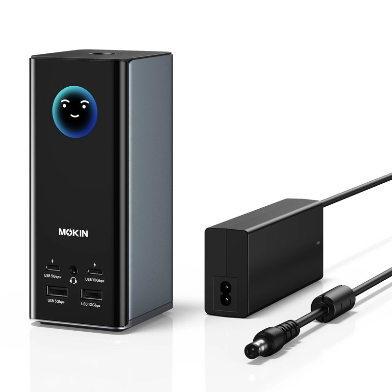 MOKiN 18-in-1 docking station with Smart LCD, upright black design and multiple ports