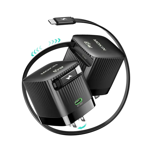 MOKiN Compact 65W Retractable Wall Charger with USB-C Cable