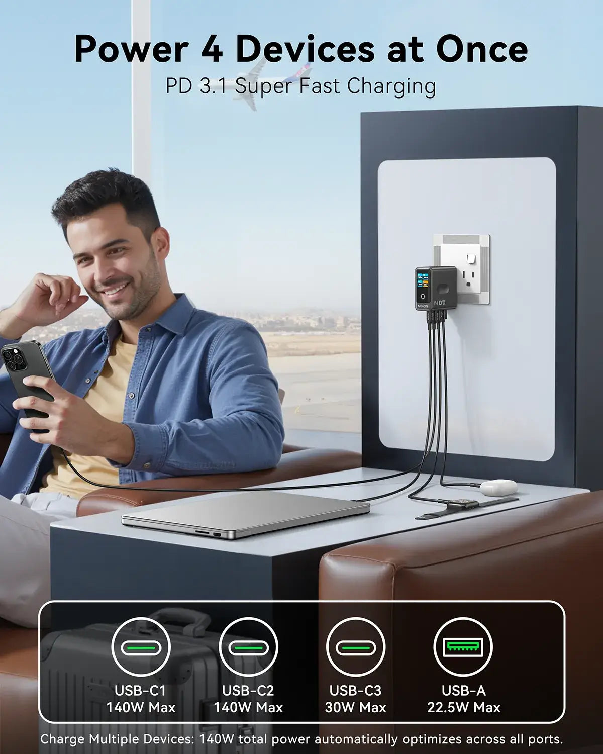 140W 4-Ports Power 4 Devices at once