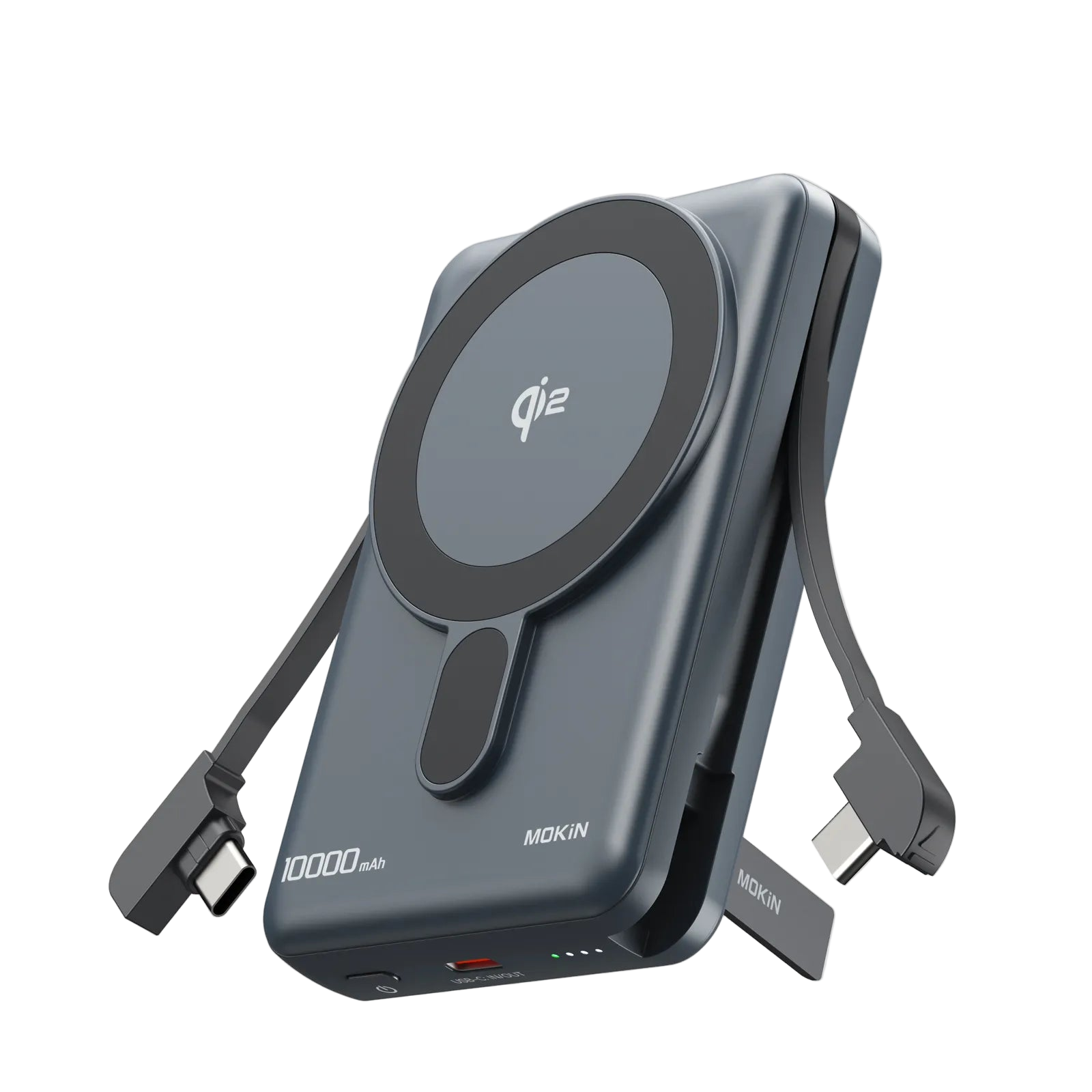 MOKiN 10000mAh Magnetic Power Bank with 15W Qi2 Wireless Charging, Built-in USB-C Cable for iPhone