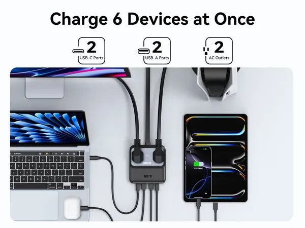 MOKiN 65W USB-C GaN Charging Station - 6 Ports Desktop Charger