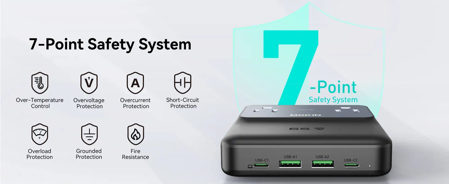 MOKiN 65W USB-C GaN Charging Station - 6 Ports Desktop Charger