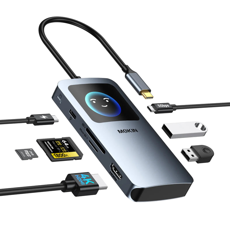 MOKiN 7-in-1 USB C Hub with Smart LED Display & PD 100W