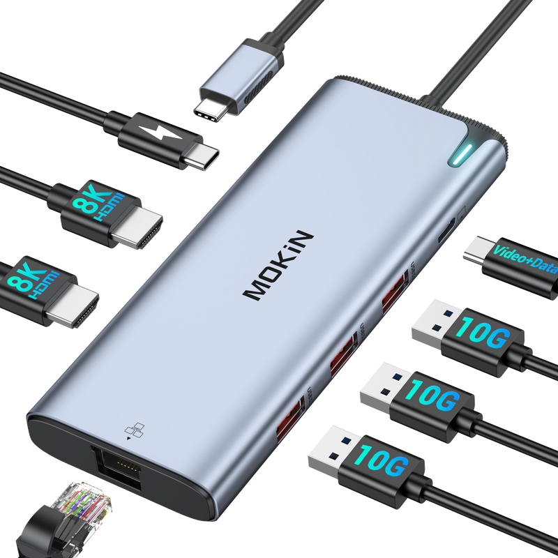 MOKiN 8-in-1 USB-C hub multiport adapter with multiple ports and cable