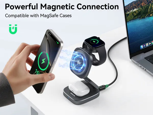 MOKiN Foldable 3-in-1 Qi2 Magnetic Wireless Charger for iPhone