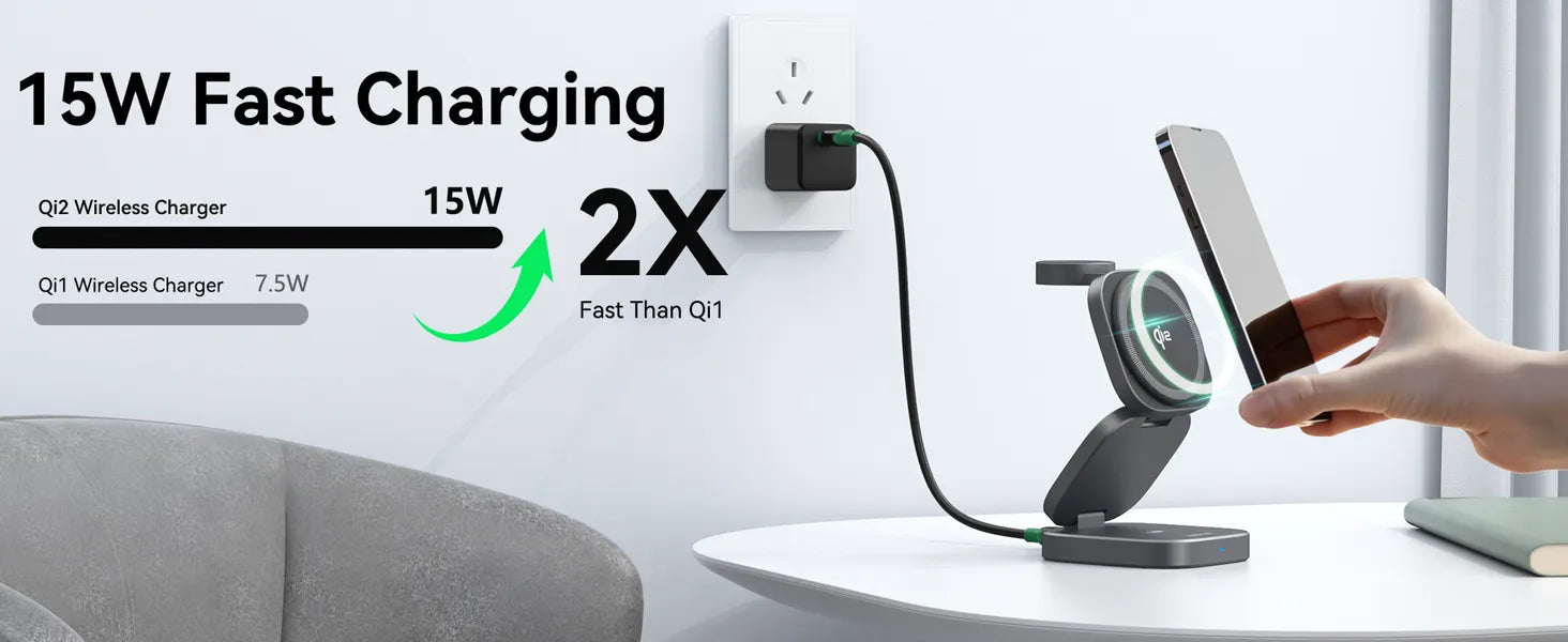 MOKiN Foldable 3-in-1 Qi2 Magnetic Wireless Charger for iPhone