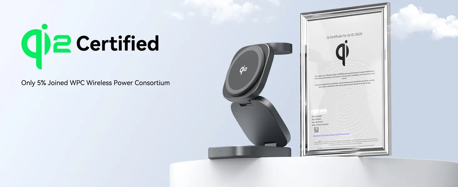 MOKiN Foldable 3-in-1 Qi2 Magnetic Wireless Charger for iPhone