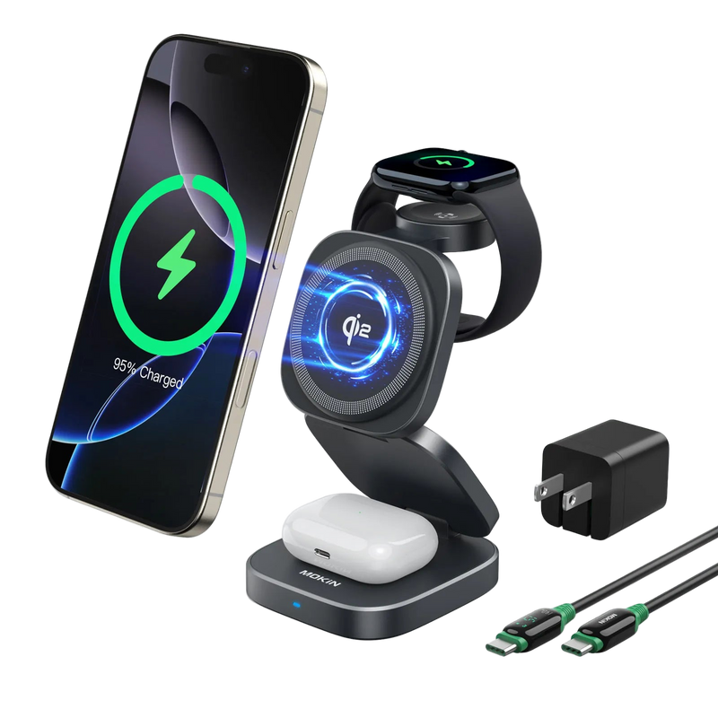 MOKiN Foldable 3-in-1 Qi2 Magnetic Wireless Charger for iPhone