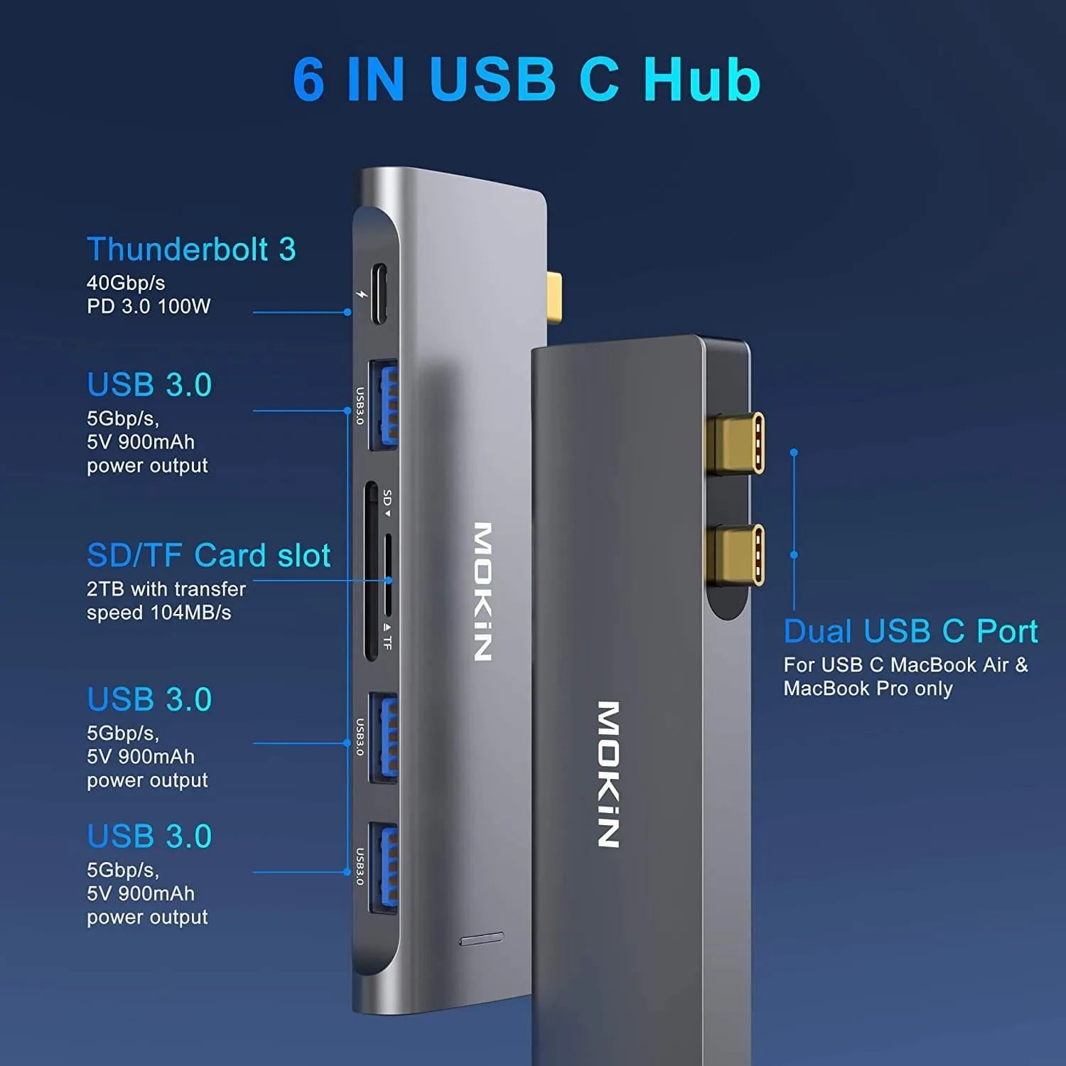 Mokin 6 IN 1 USB C Adapter for MacBook Pro/Air
