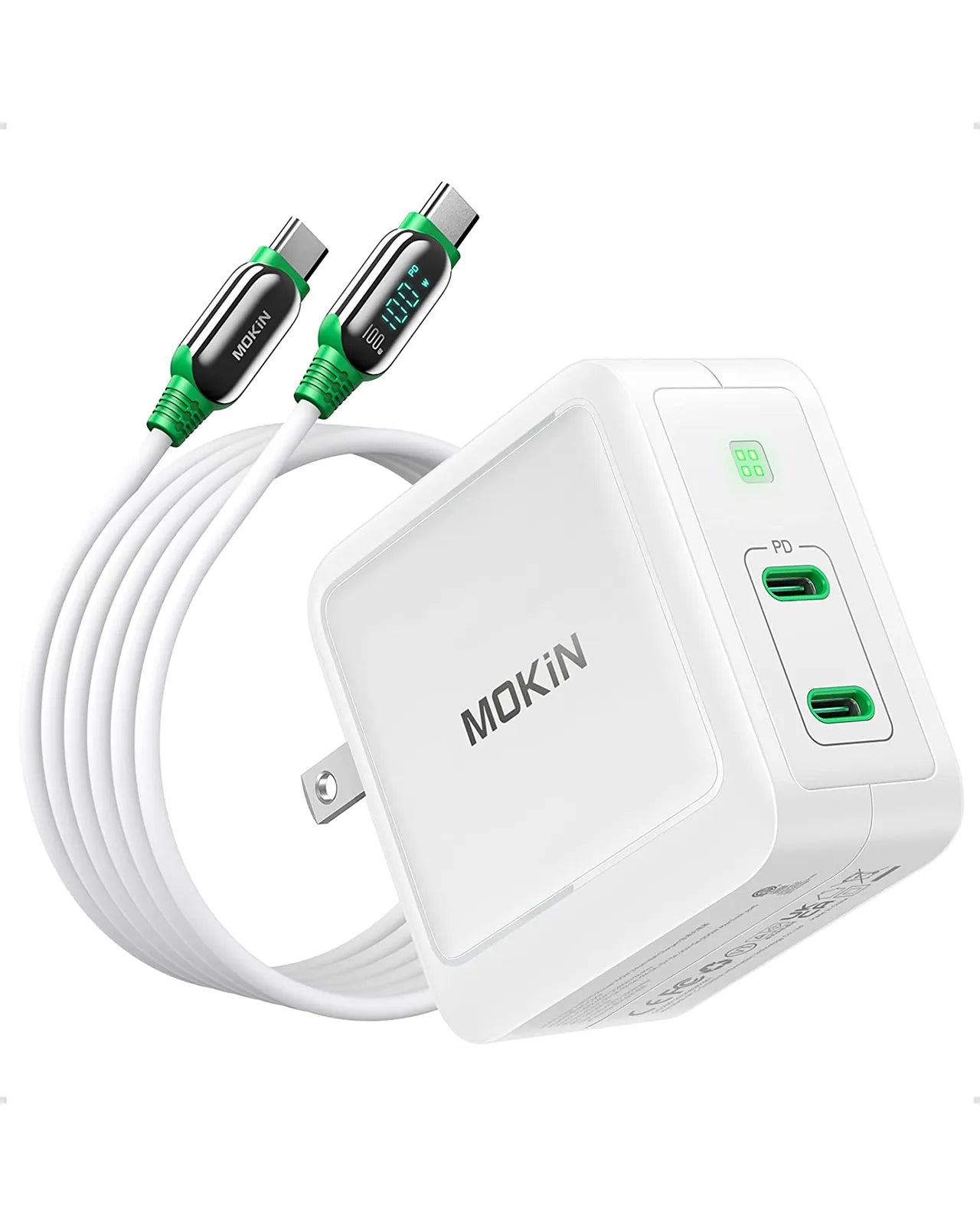 MOKiN High-Speed 100W USB C Gan Charger with LED Display Cable