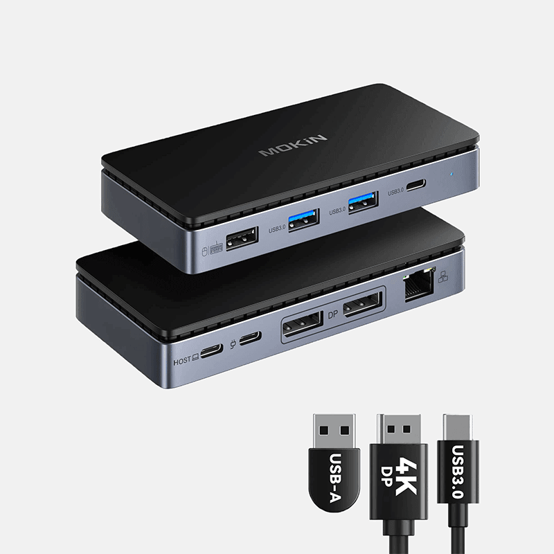 MOKiN 8-in-1 USB-C dock with dual 4K@60Hz DisplayPort, 85W PD charging