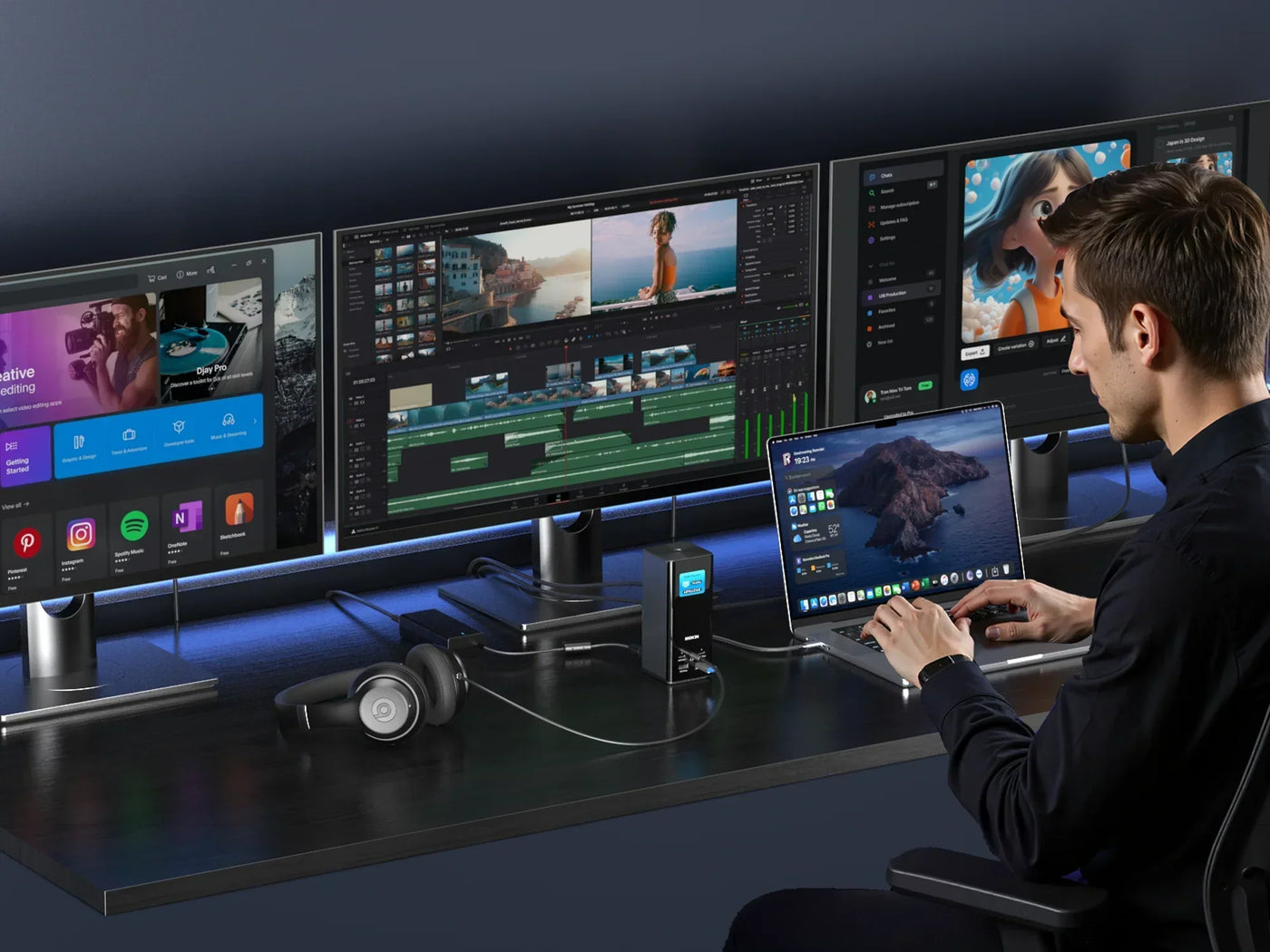 Professional laptop docking station for dual monitor setup, compatible with macbook pro hub and dell laptop docking station via usb c hub.