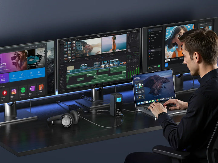 Professional laptop docking station for dual monitor setup, compatible with macbook pro hub and dell laptop docking station via usb c hub.