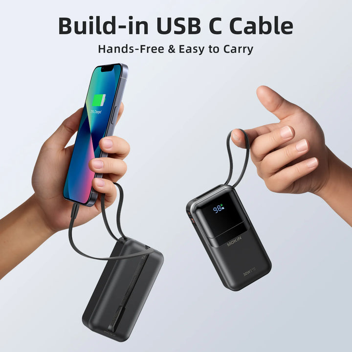 MOKiN 30W Power Bank Build-in USB C Cable