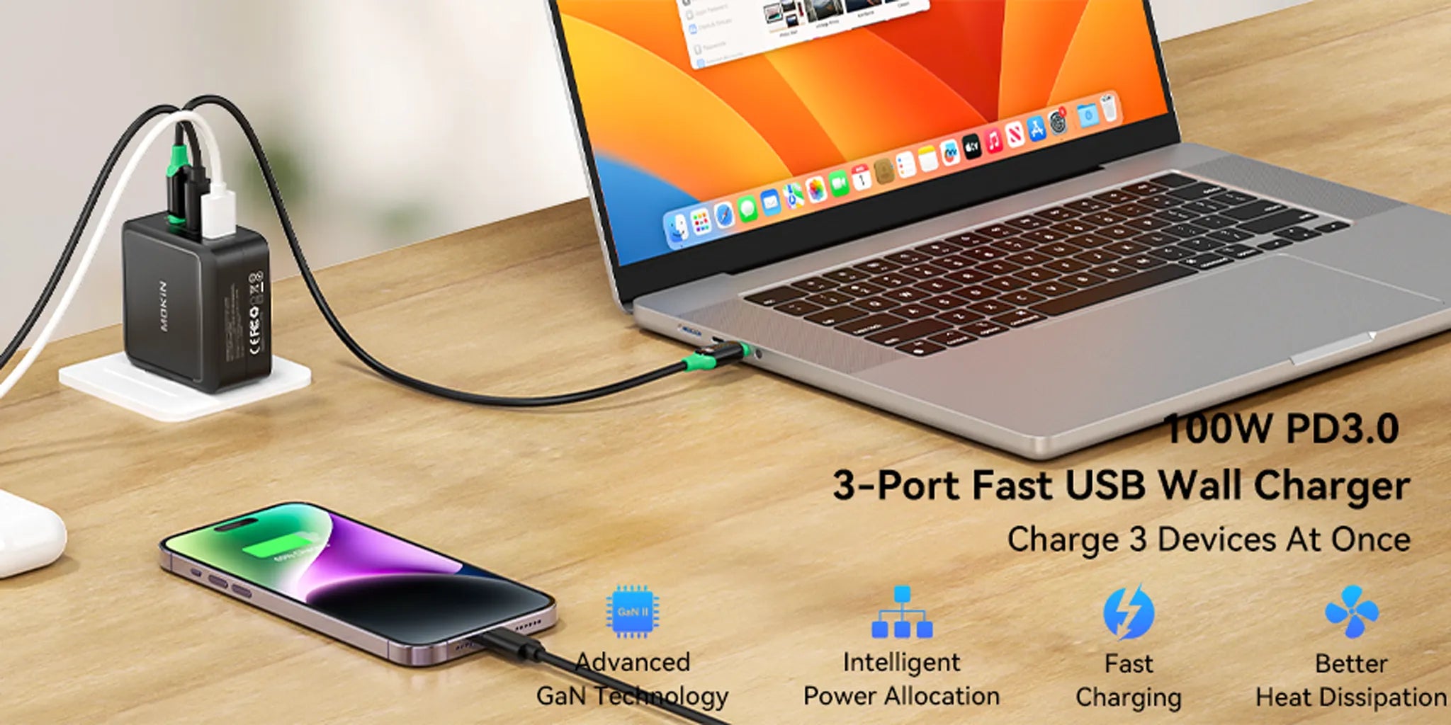 Mokin 100W PD3.0 3-Port Charger