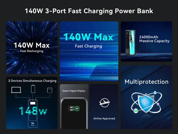 MOKIN 140W 3-Port Fast Charging Power Bank