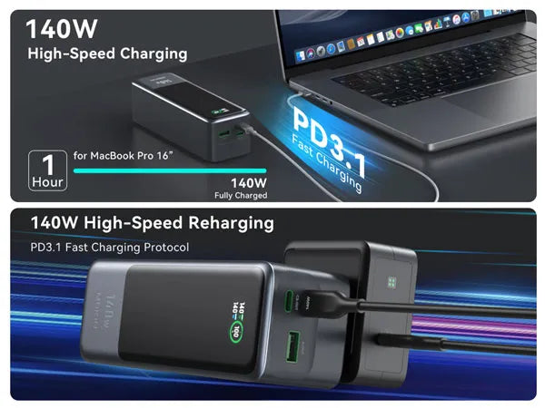 140W PD 3.1 Two-Way Fast Charging