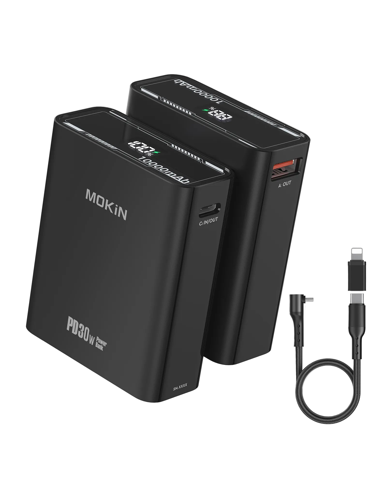 MOKiN 10000mAh 30W fast charging portable power bank in slim black design