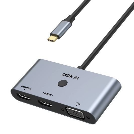 Mokin 3 IN 1 USB C to Dual HDMI VGA Adapter