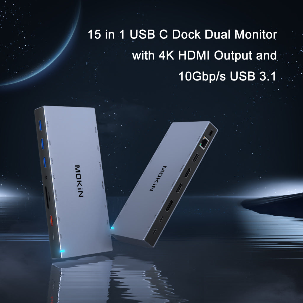 Mokin 15 IN 1 USB C Docking Station 3 Monitors With 2 HDMI