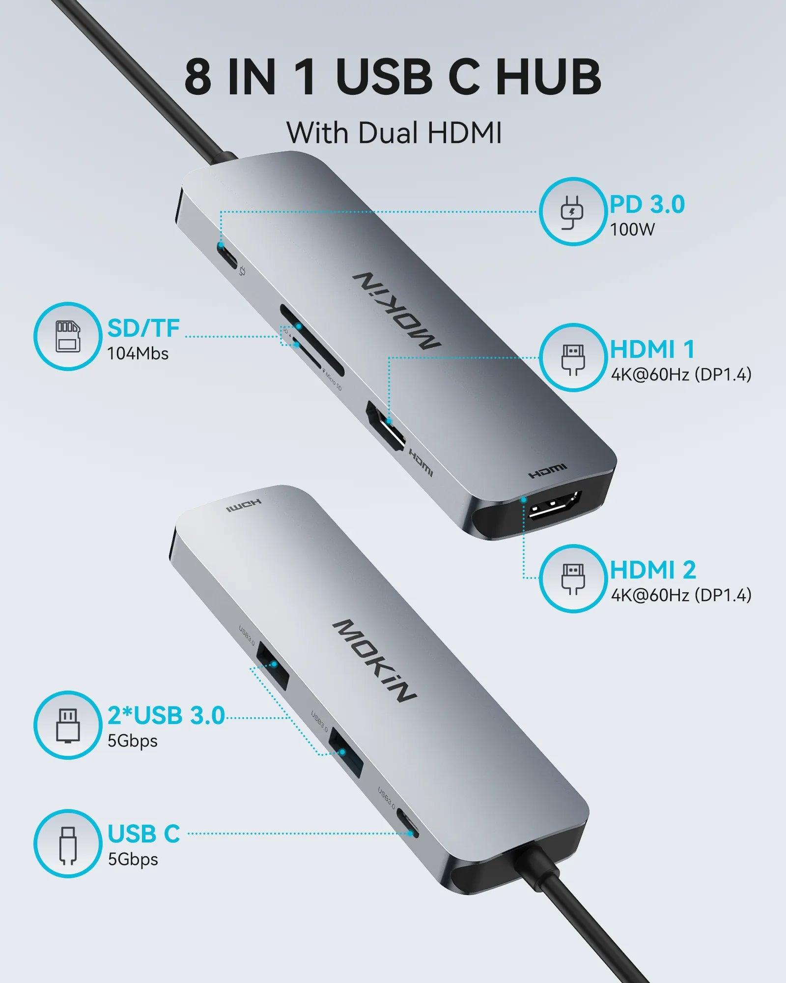 Mokin 8 IN 1 USB C Docking Station Dual Monitor HDMI