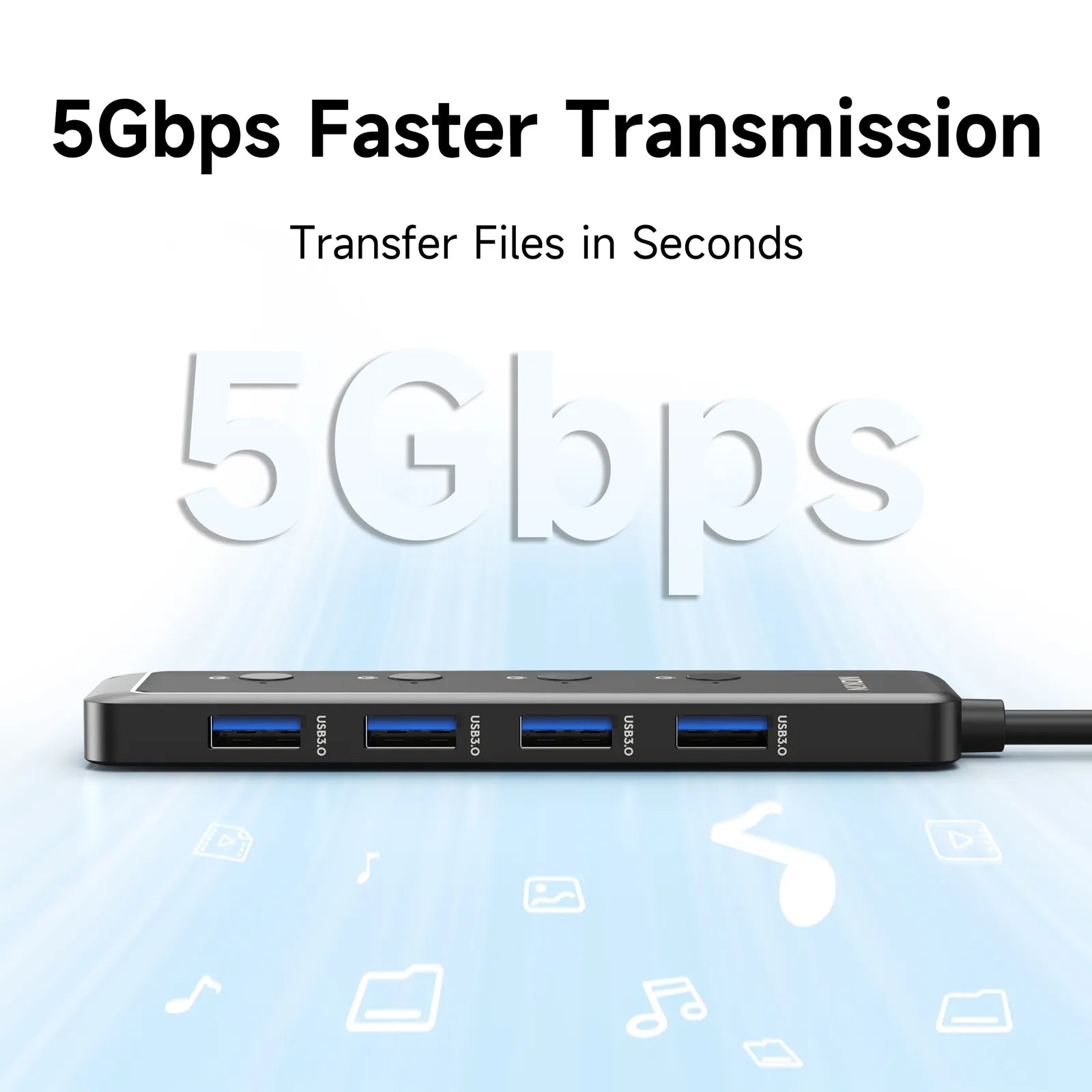 MOKiN 5-port ultra slim USB 3.0 hub in silver aluminum for fast data transfer