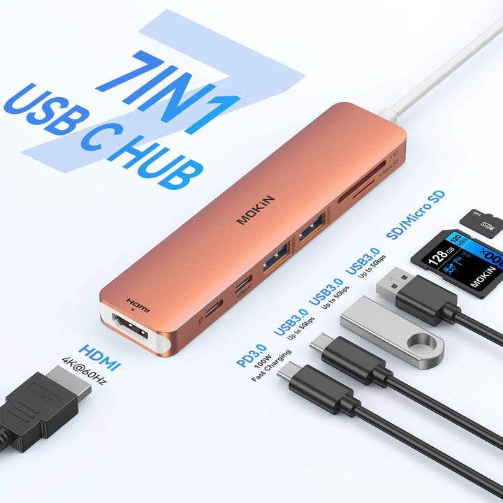 MOKiN 7 in 1 USB C Dongle with HDMI/PD/USB/SD/TF Ports