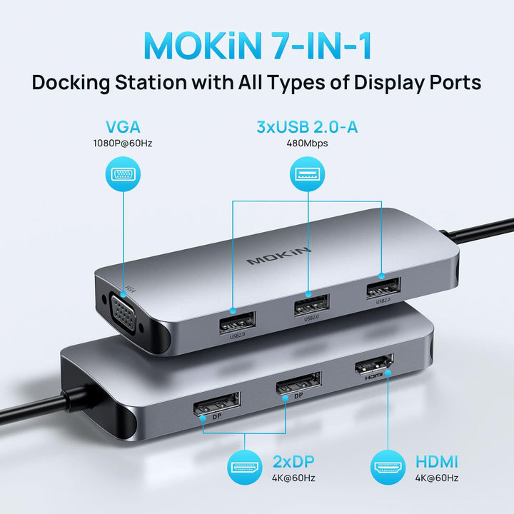 Mokin 7 IN 1 Laptop Docking Station Dual DisplayPort