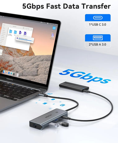 5Gbps data transfer on MOKiN 8-in-1 USB-C adapter with HDMI and 100W PD