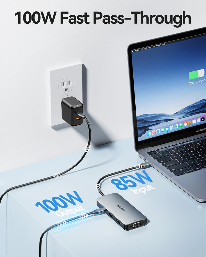 MOKiN USB-C Dockingstation Met Dual HDMI, DisplayPort En VGA - Ondersteunt 3 Monitoren, 100W Power Delivery, Voor Dell XPS, HP, Lenovo
