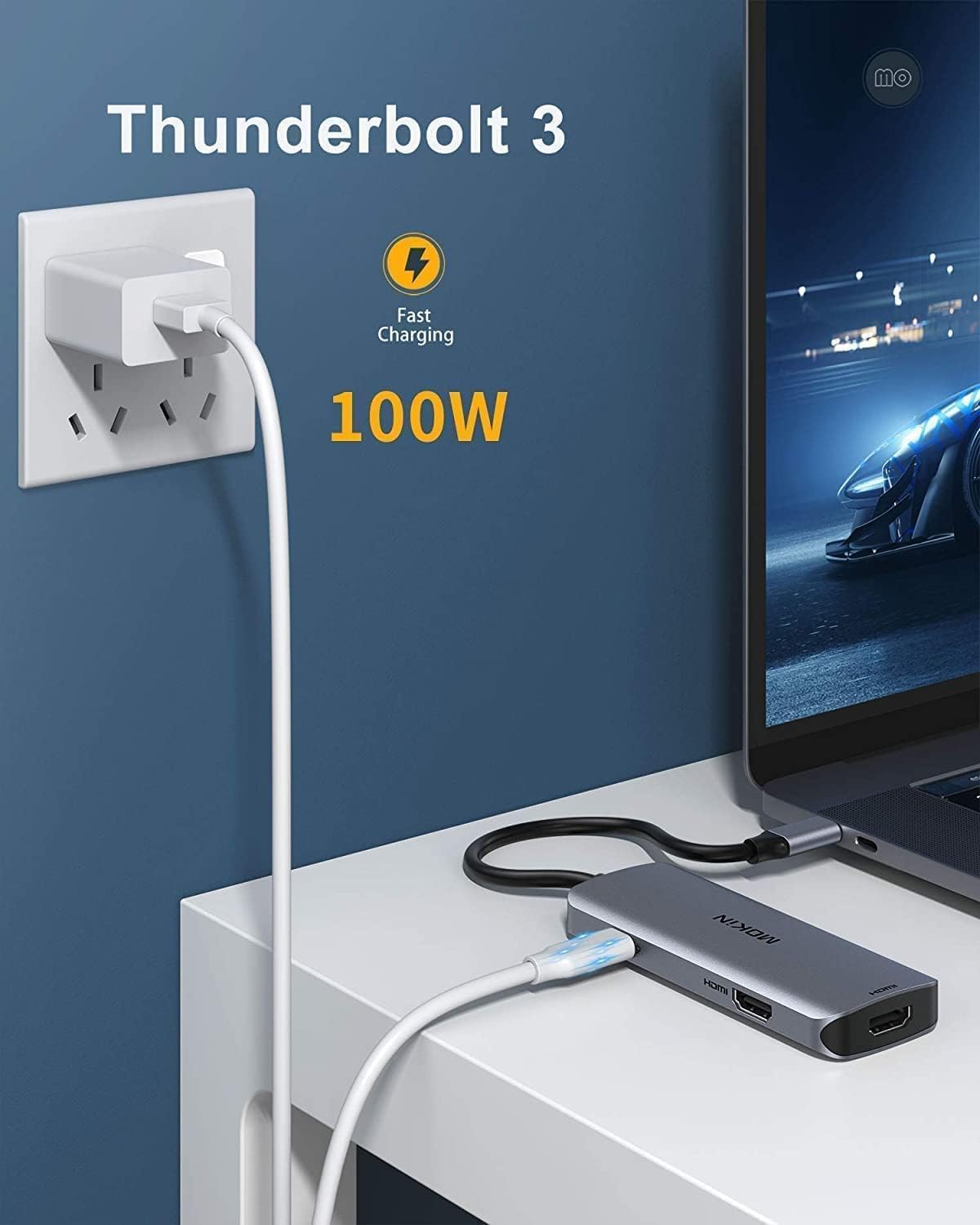 Docking Station USB C to Dual HDMI Adapter, MOKiN USB C Hub Du al HD MI Monitors for Windows,US B C Adapter with Dual HDMI,3 USB Port,PD Compatible for Dell XPS 13/15, Lenovo Yoga,etc