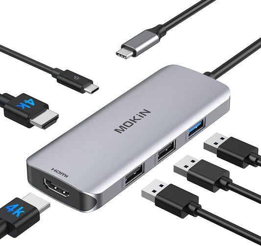 Docking Station USB C to Dual HDMI Adapter, MOKiN USB C Hub Du al HD MI Monitors for Windows,US B C Adapter with Dual HDMI,3 USB Port,PD Compatible for Dell XPS 13/15, Lenovo Yoga,etc