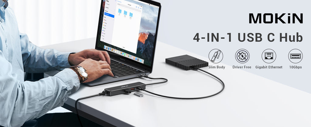 Mokin 4 IN 1 10Gbps USB-C to Ethernet Adapter for Laptop