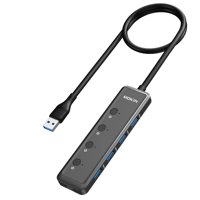 Hub USB 3.0 7 Ports Aluminium Ultra Slim - 6x USB 2.0 + 1x USB 3.0 - Pour PC Portable, Tablette - 1