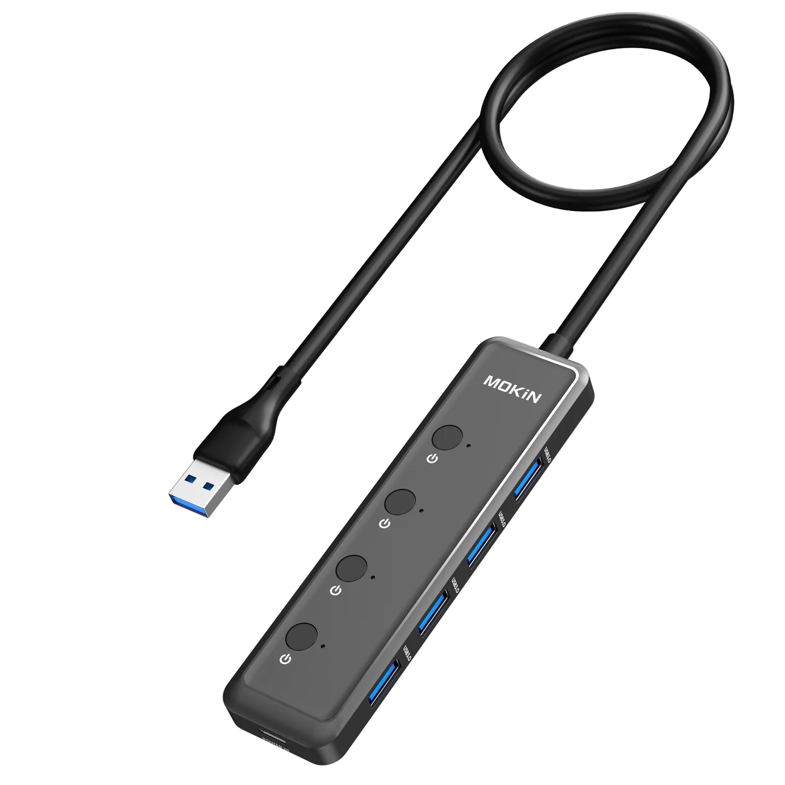 MOKiN 5-port ultra slim USB 3.0 hub with compact silver aluminum design