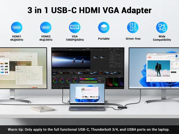 3 IN 1 USB-C HDMI VGA Adapter