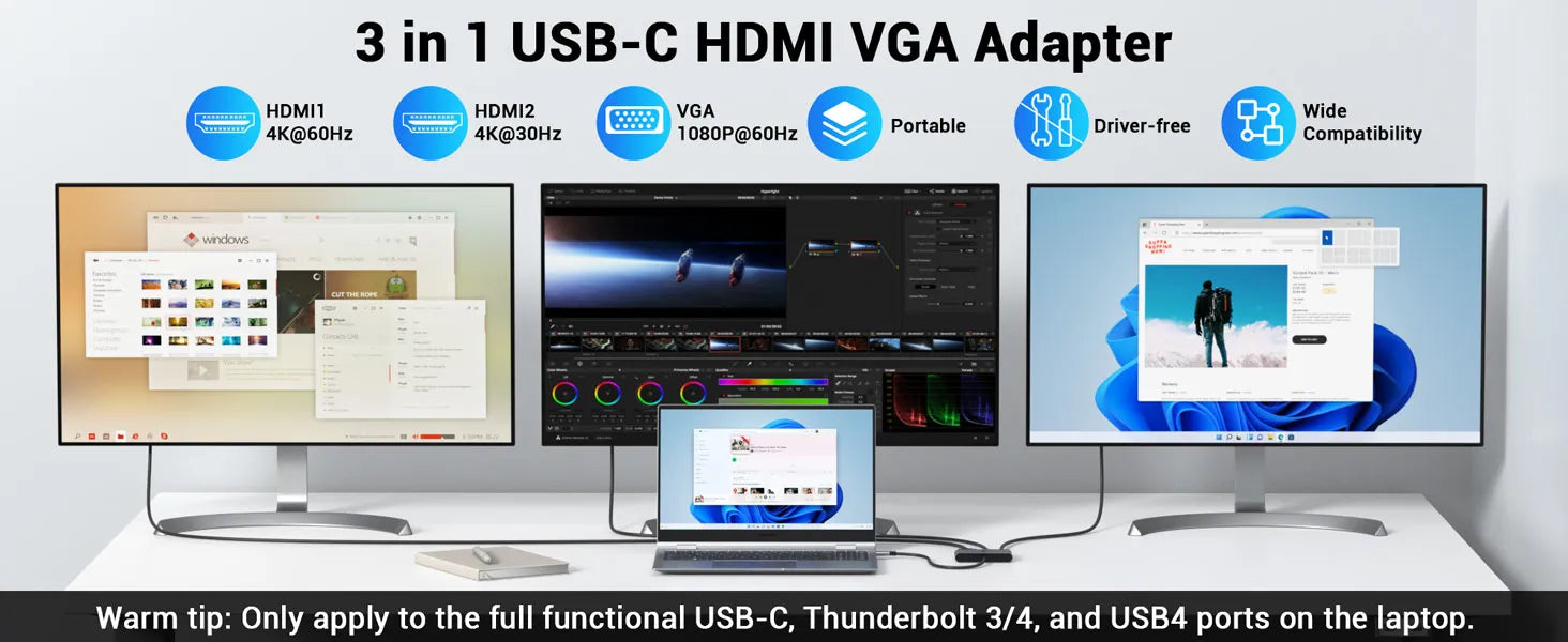 3 IN 1 USB-C HDMI VGA Adapter