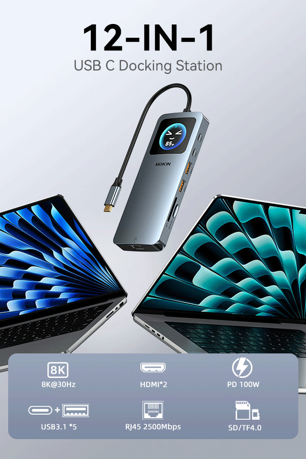 MOKiN 12-in-1 LED USB-C Docking Station for Dual Displays